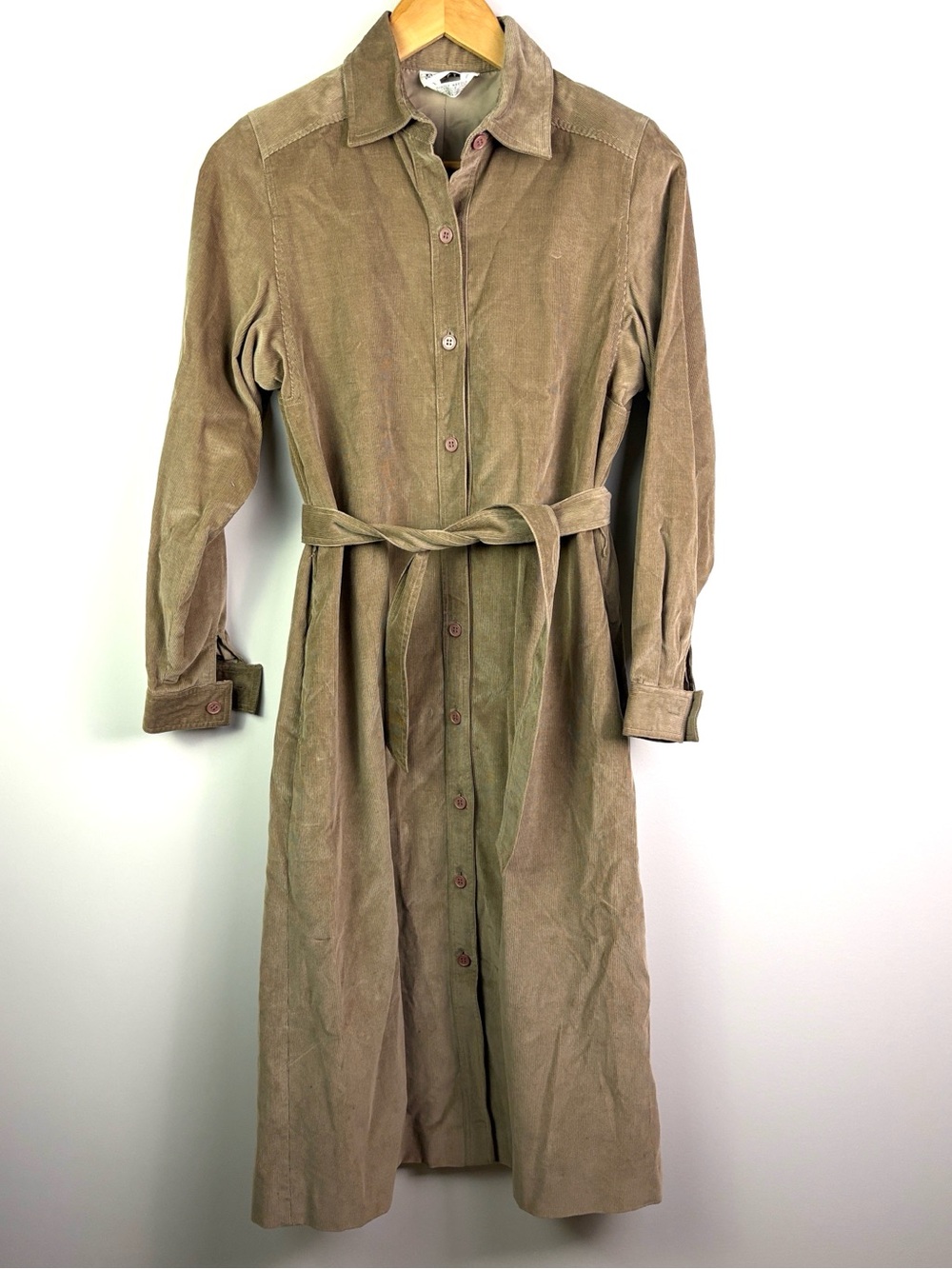 Ports International Corduroy Shirt Dress in Light Olive/brown size 6